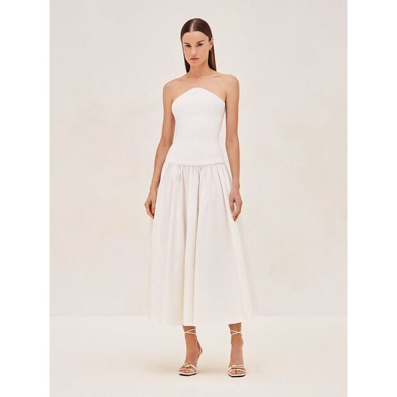 Alexis Kamali Dress stretch white midi aline bride bridal size large L - Picture 4 of 16